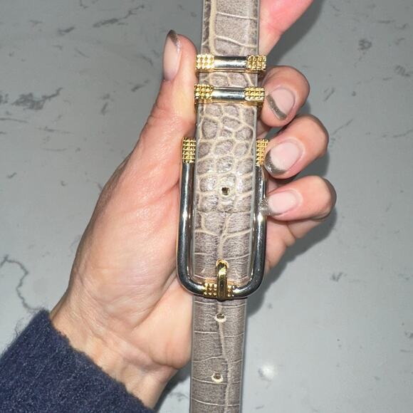 Carlisle Vintage Leather Belt Croc Embossed Taupe Mixed Metal Buckle Size M, EUC - Picture 4 of 8